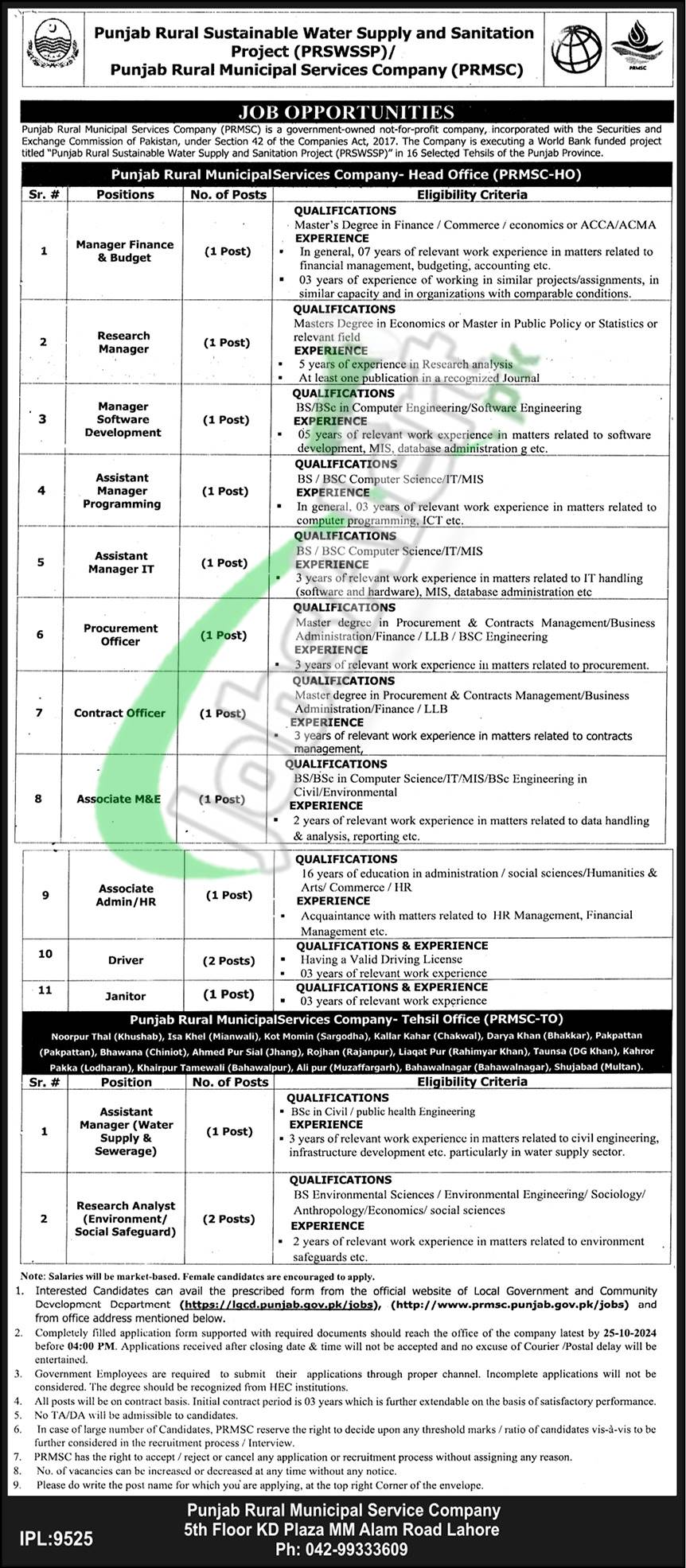 Latest Jobs in PRMSC Projects 2024 for Managers and Others