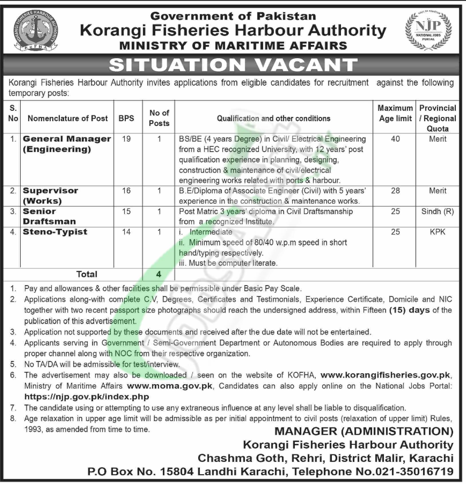 Korangi Fisheries Harbour Authority New Jobs 2024