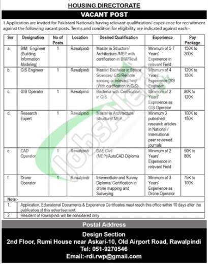 Housing Directorate GHQ New Jobs 2024 For Engineers and Others